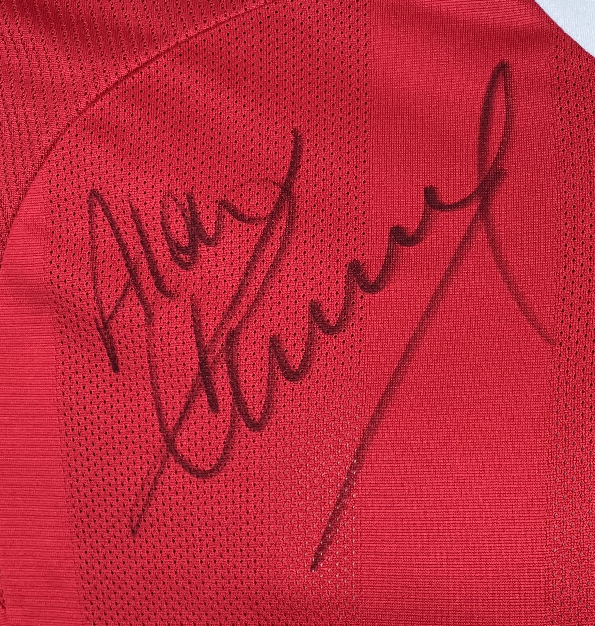 Close-up of Alan Kennedy’s autograph on Liverpool 2008 Home Shirt - AMAA Authenticated